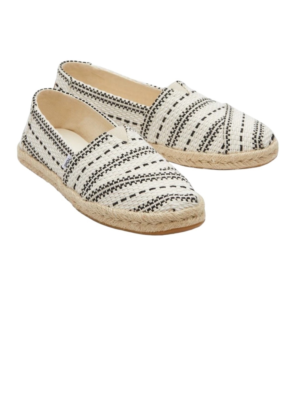 Toms Woven Stripe Espadrille Slip-On Flats in Black & Cream